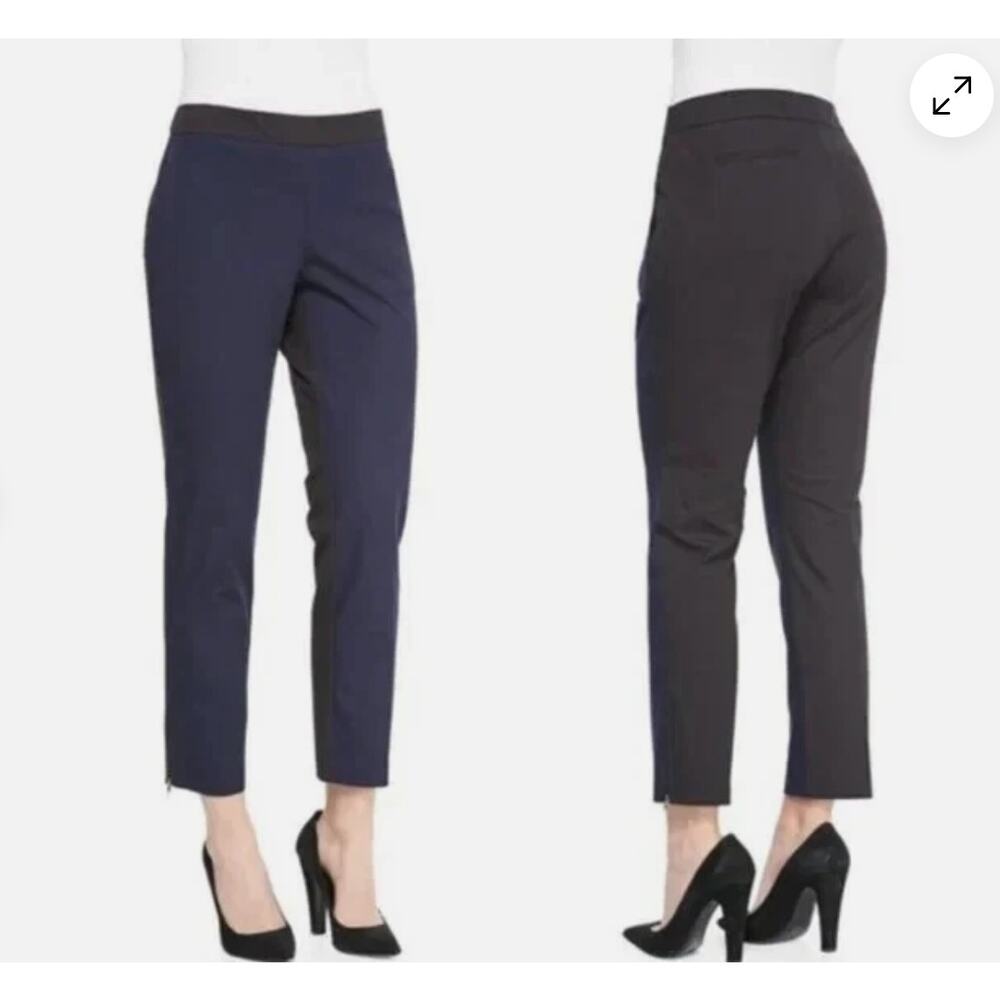Eileen Fisher Womens Organic Cotton Two-Tone Twill Ankle Navy/Grey Pants Small